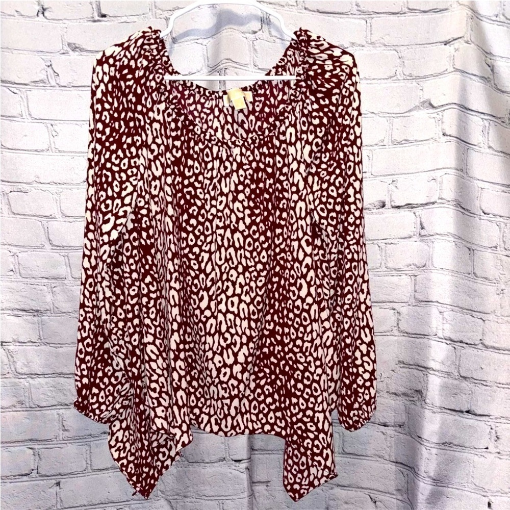 Michael Michael Kors Raspberry Animal Print Flowy Top Long Sleeve Blouse Size M
